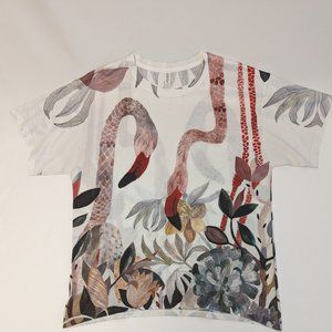 Jerzees Unique Flamingo Graphic T-Shirt White Crew Neck Men's Unisex Size Large